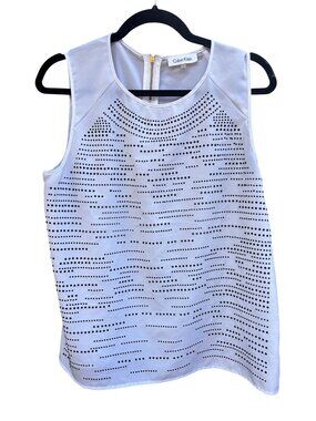 Calvin Klein Large White Sleeveless Blouse With Studded Design & Back Zipper 193